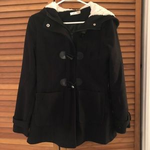 Fleece Coat with Faux Fur Hood